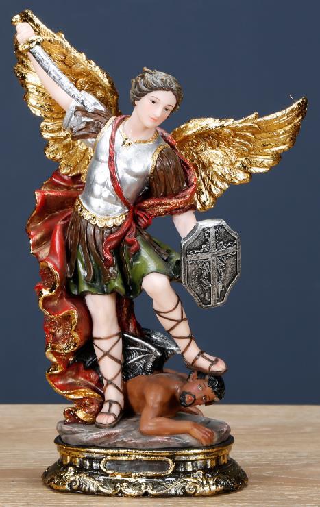 12 inch St Michael Statue, Archangel Michael Statue, San Miguel Arcangel Statue,Michael Archangel Defeated Lucifer Tramples Demon Statue, Religious Collectible Angel Sculpture